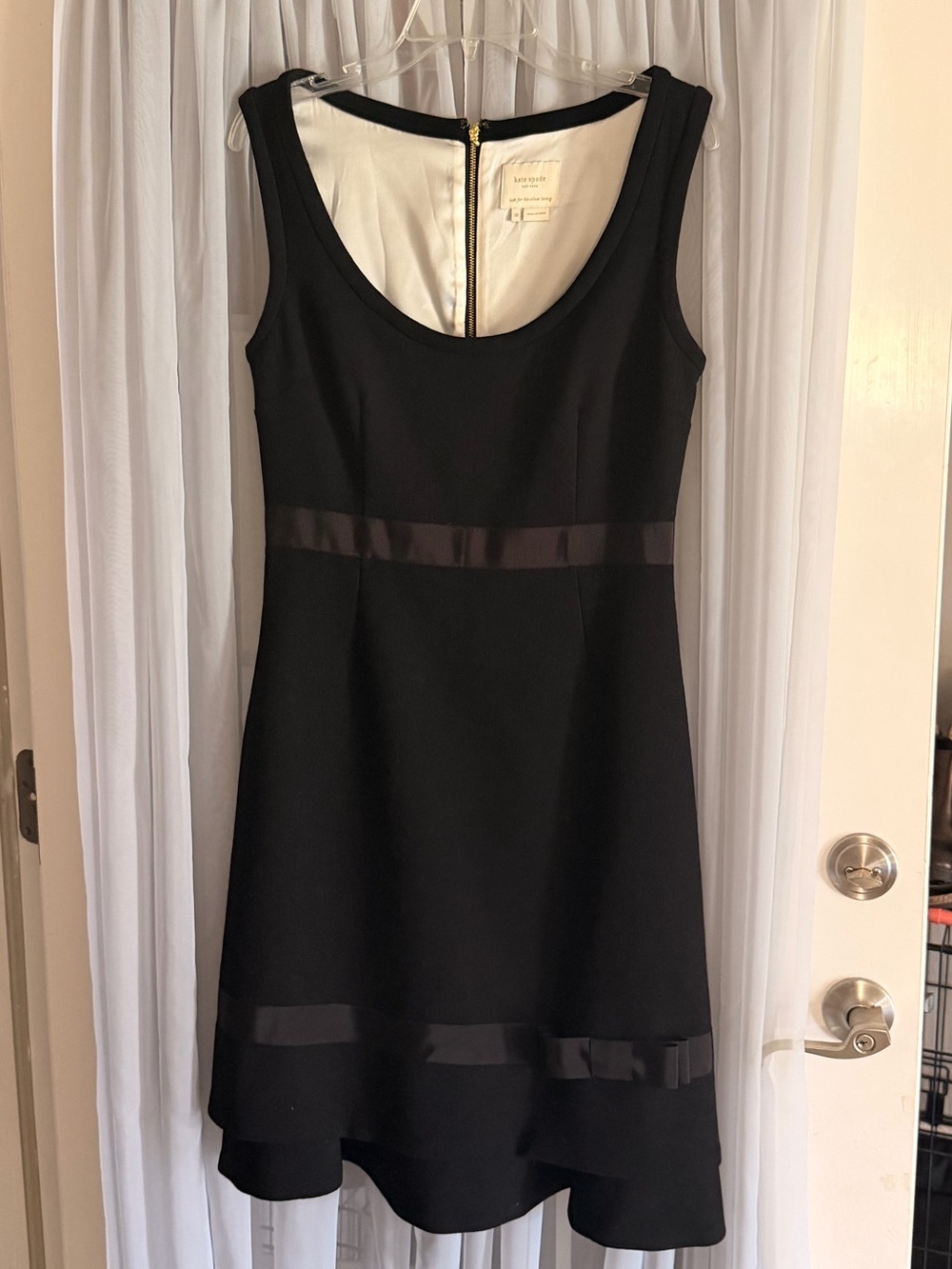 kate spade Black Sleeveless Midi Dress with Bow Detail 100% Wool Size 10
